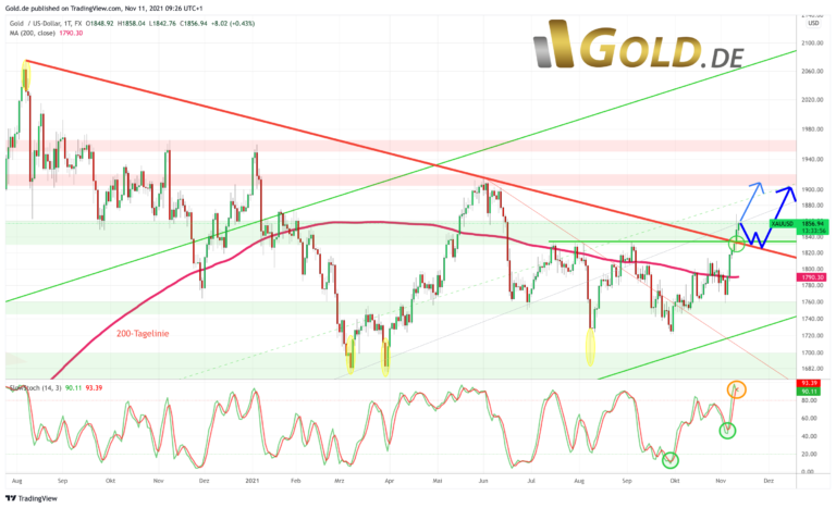 Gold in US-Dollar, Tageschart vom 11.NOvember 2021. &copy;Gold.de